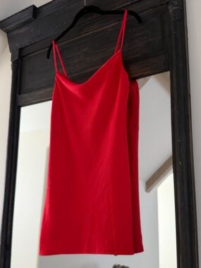 Red Satin Mini Slip Dress with Spaghetti Straps